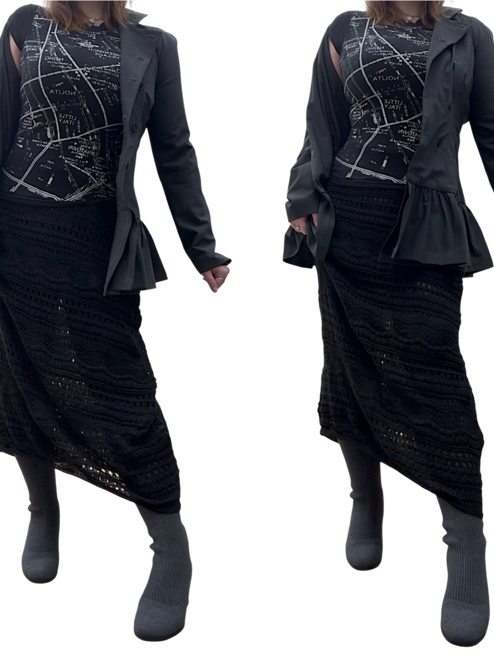 Black Crochet Knit Maxi Skirt - Women's